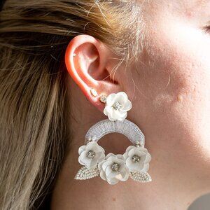 NWT - Lucy Bead and Rhinestone Floral Earrings in White